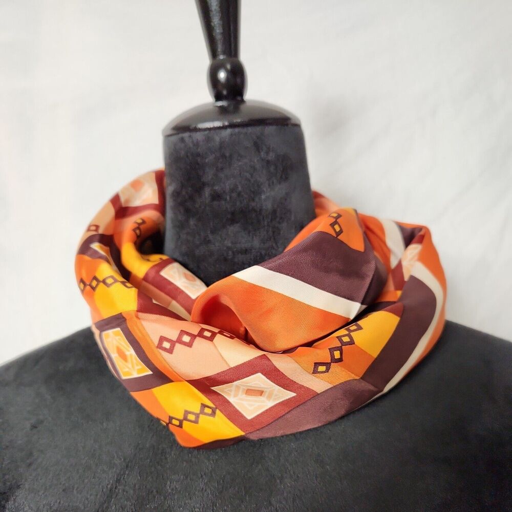 Square Scarf Headwrap Fall Brown Orange Geometric Fall Abstract 26 ×26 Japan - Picture 4 of 7